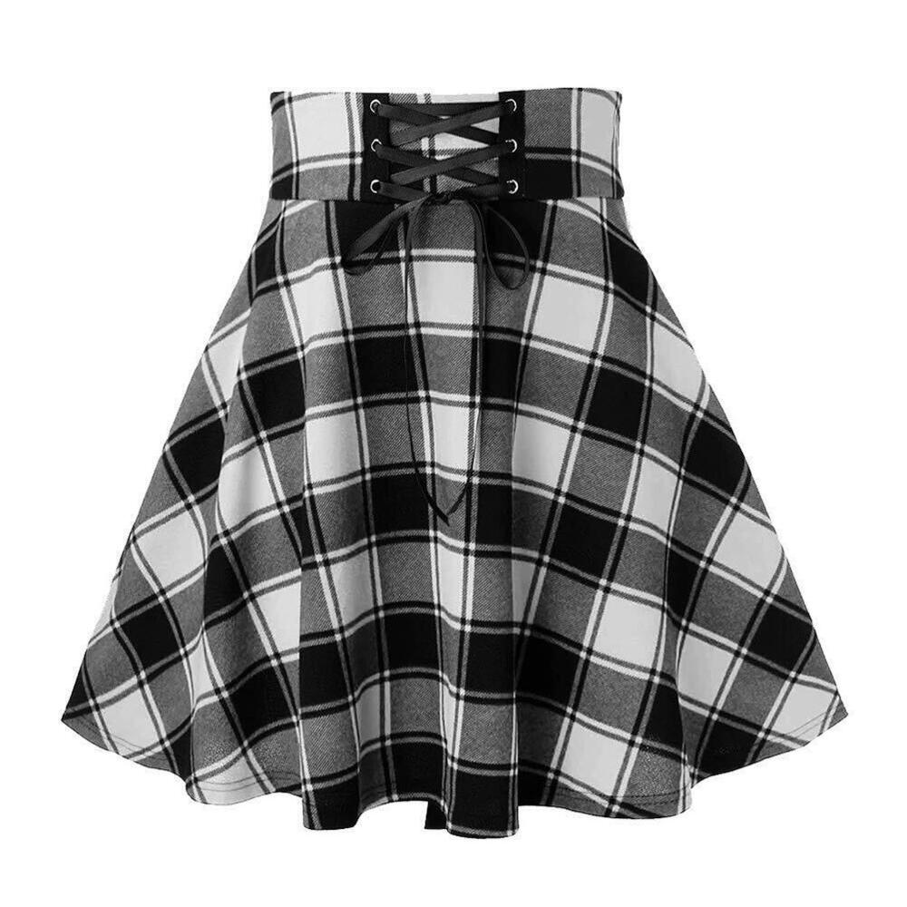 1744 Plus Size Skirts High Waist Lace Up Goth Skirt Mini Plaid SkirtsPlaid